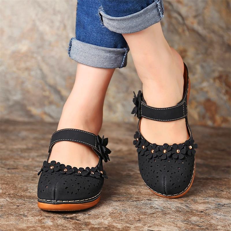 Summer multicolor retro comfortable flat round toe non-slip soft bottom casual women's sandals-ABOXUN