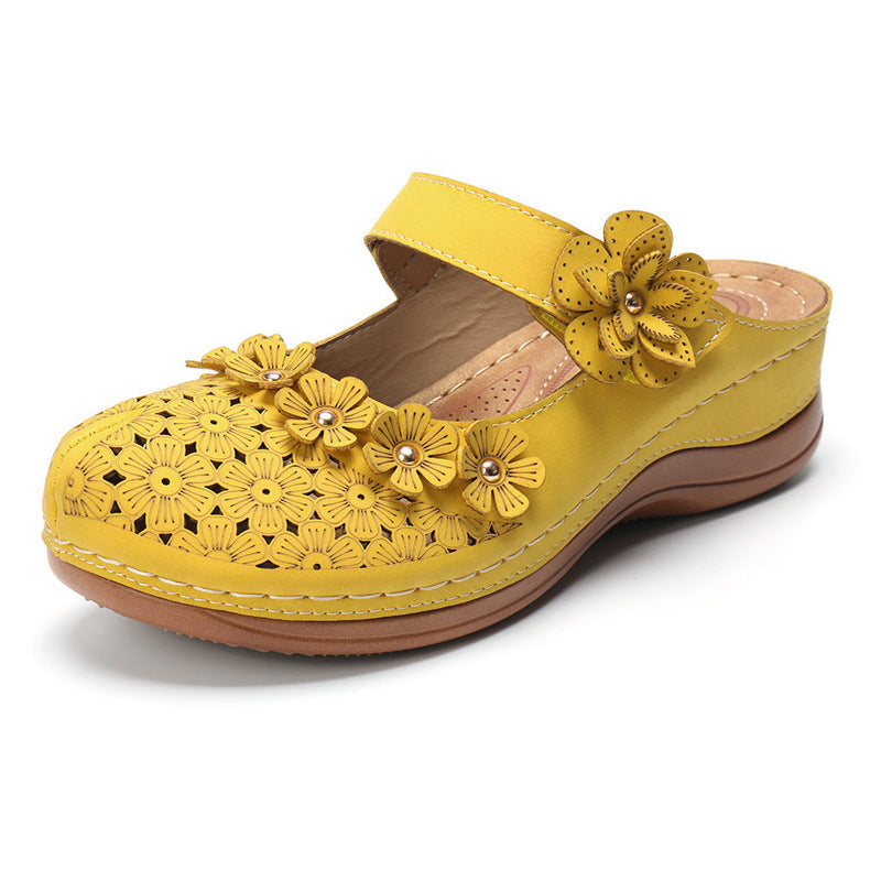 Summer multicolor retro comfortable flat round toe non-slip soft bottom casual women's sandals-ABOXUN