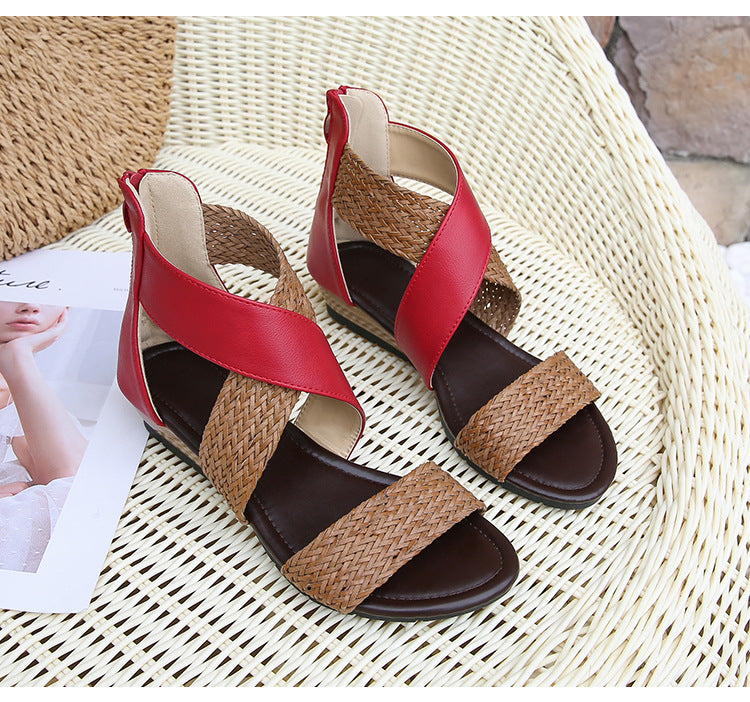 Ladies Woven Wedge Sandals-ABOXUN