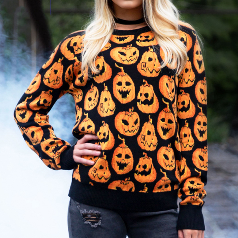 Halloween Crew Neck Loose Sweater-ABOXUN