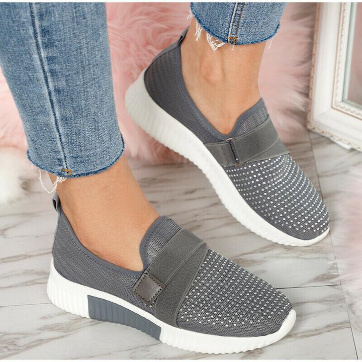 Women's Breathable Slip On Mesh Rhinestone Trainers Shoes-ABOXUN