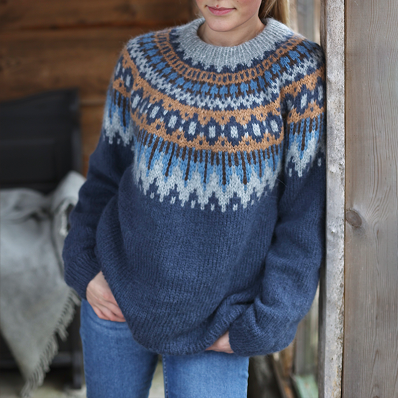 Vintage Fairman Island Contrast Panel Jacquard Sweater-ABOXUN
