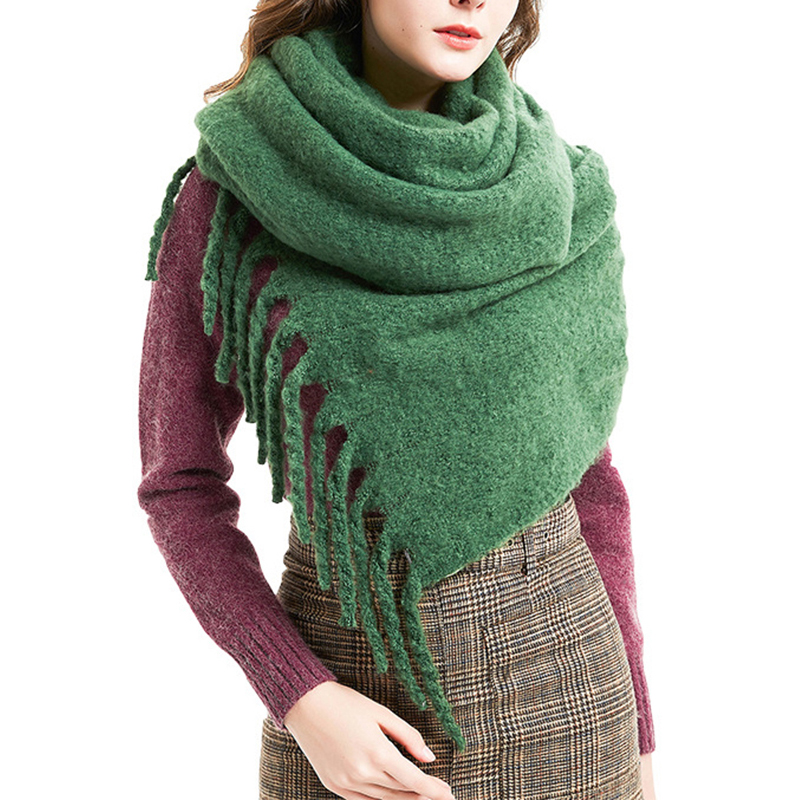 Vintage Thick Fringed Solid Color Scarf-ABOXUN