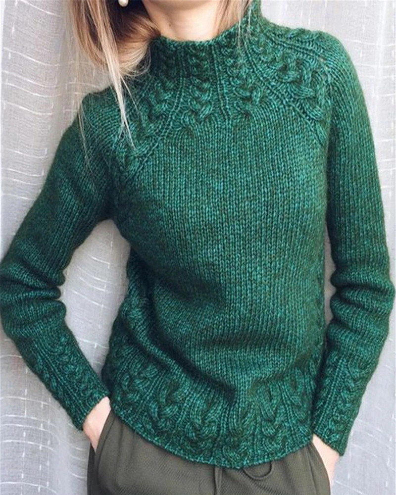 Pure Color Linen Pattern Sweater Knitted Sweater-ABOXUN