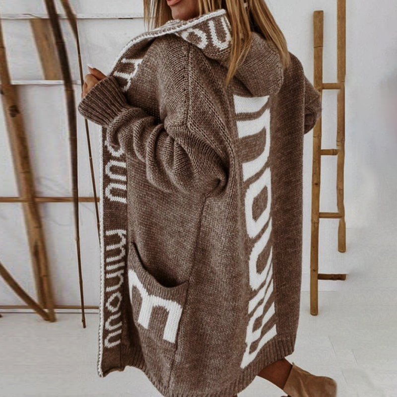 Loose Hooded Letter Sweater Cardigan-ABOXUN