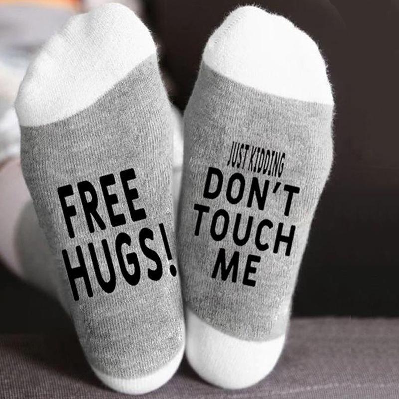 5 Pairs FREE HUGS! JUST KIDDING DON'T TOUCH ME Cotton Men's Socks Novelty Sock-ABOXUN