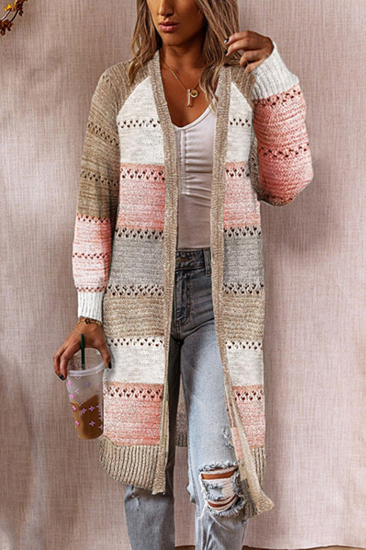 Vintage Contrast Cutout Sweater Cardigan-ABOXUN