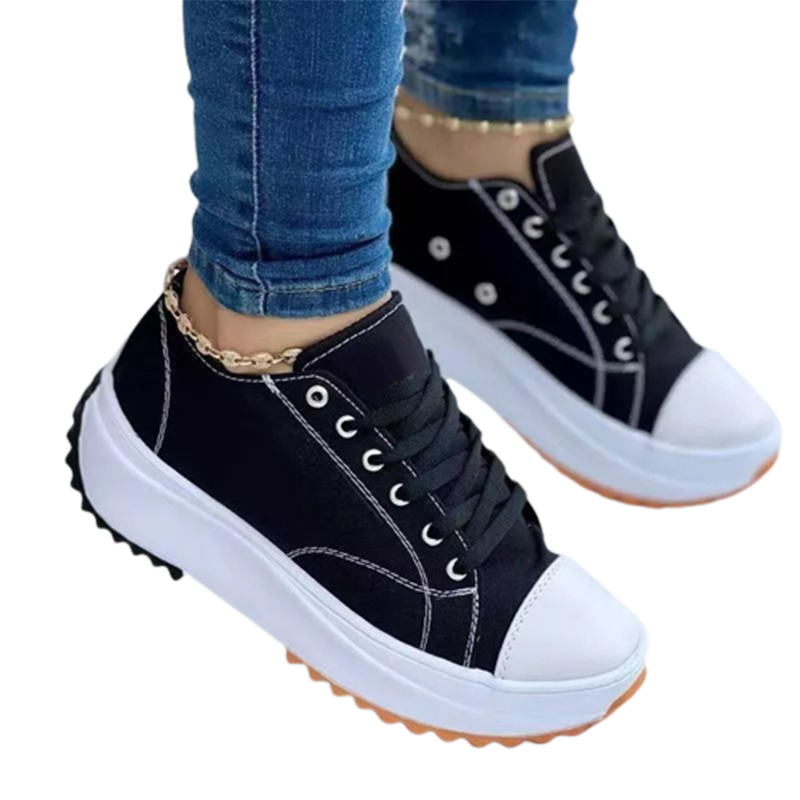 2022 round toe lace-up platform arch support canvas shoes-ABOXUN