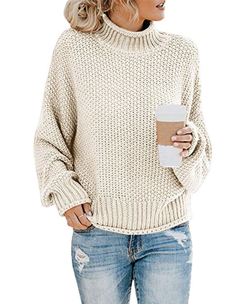 Thick Thread Pullover Turtleneck Sweater-ABOXUN