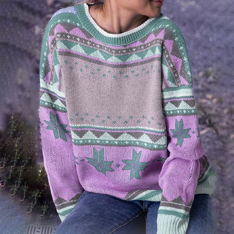 Printed Long Sleeve Casual Sweater-ABOXUN