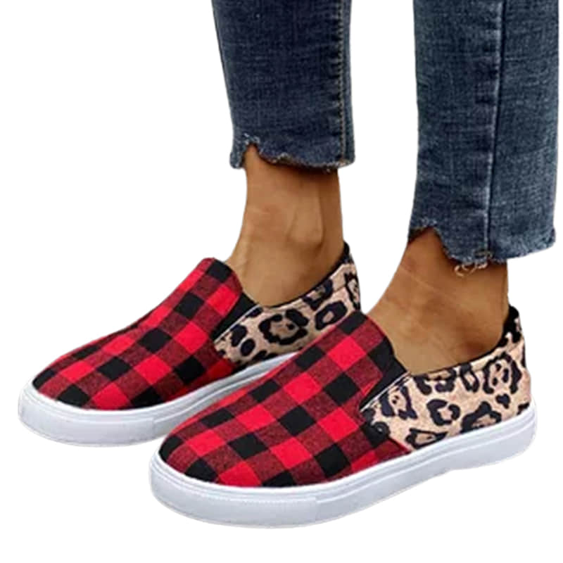 Casual Plaid Leopard Canvas Slip On Shoes-ABOXUN