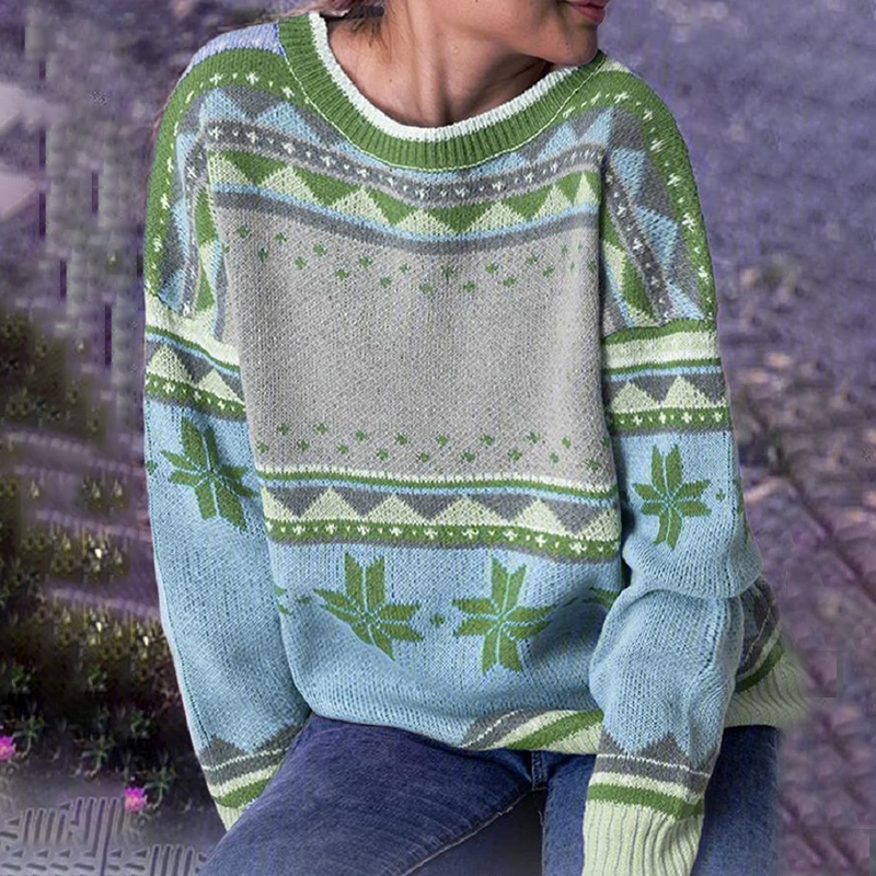 Printed Long Sleeve Casual Sweater-ABOXUN