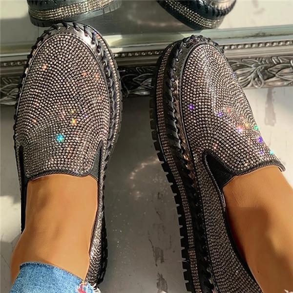 Women's Rhinestone Flatform Sneakers-ABOXUN