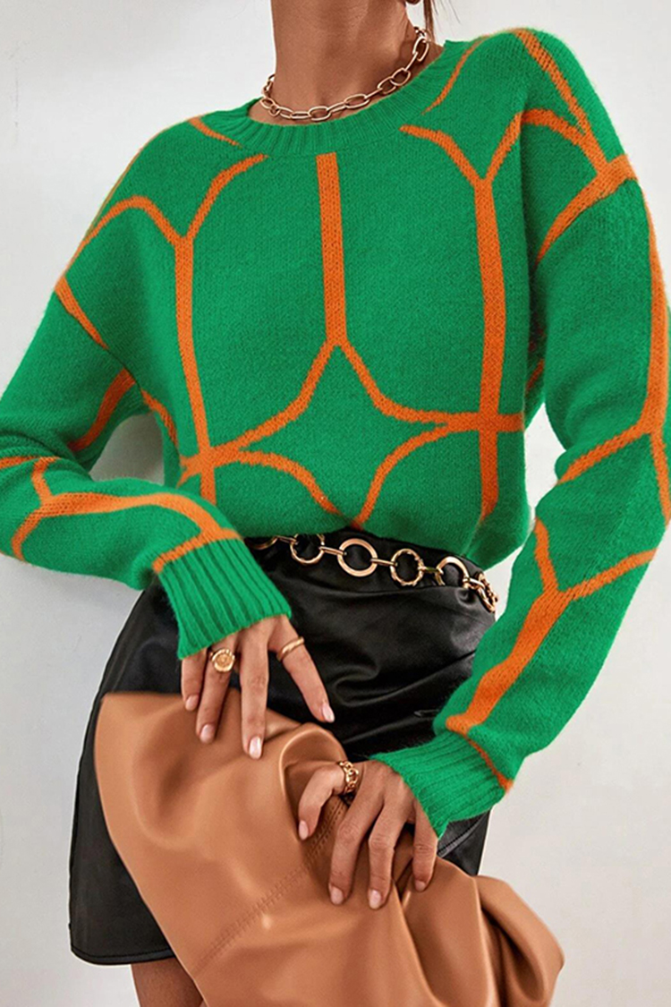 Geo Pattern Drop Shoulder Sweater-ABOXUN