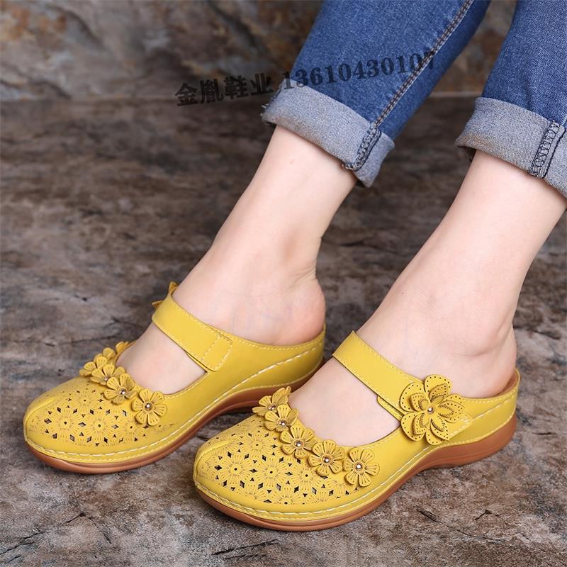 Summer multicolor retro comfortable flat round toe non-slip soft bottom casual women's sandals-ABOXUN