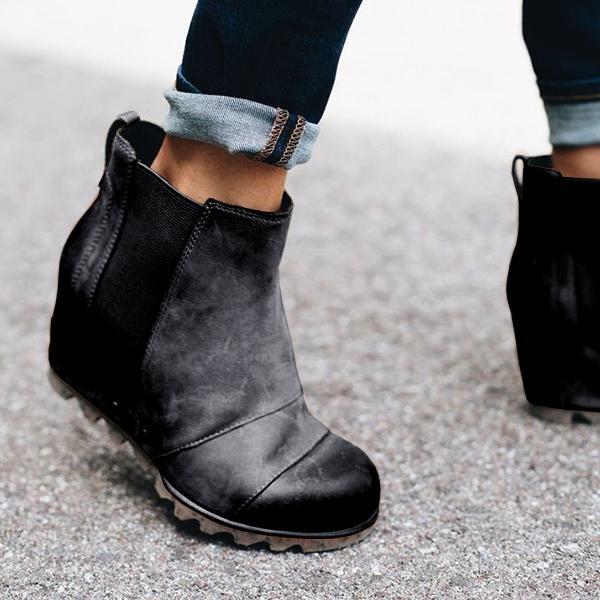 Women Slip On Wedge Boots-ABOXUN