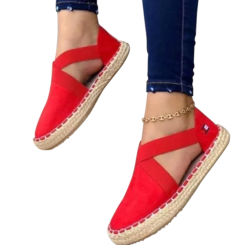 Flat Straw Braid Elastic Strap Casual Shoes-ABOXUN