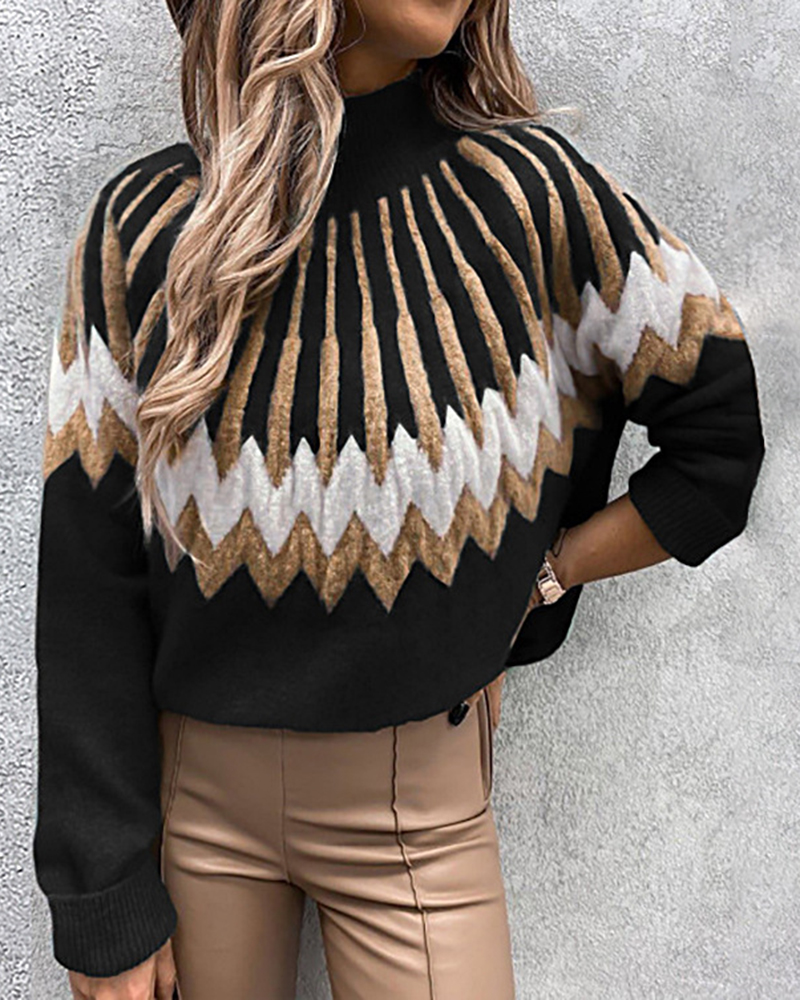 High Neck Long Sleeve Casual Knit Sweater-ABOXUN