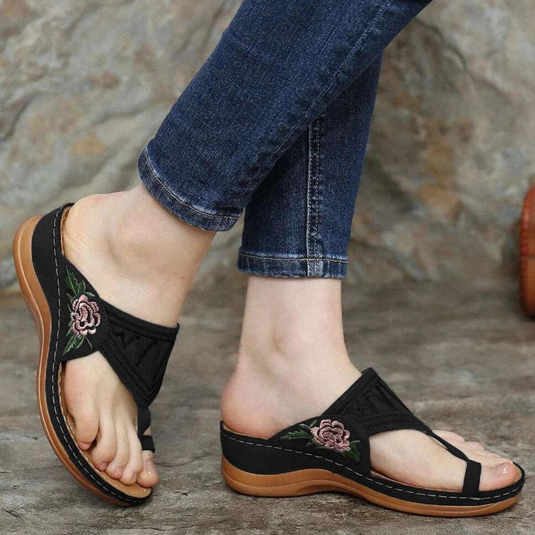 2022 new open toe embroidered slippers-ABOXUN