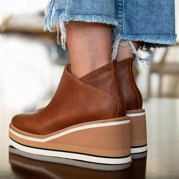 Women Solid Color Wedge Ankle Boots-ABOXUN
