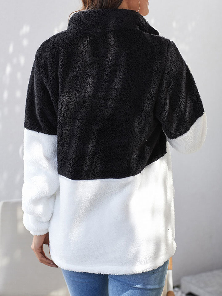Contrast Long Sleeve Plush Pullover Sweatshirt-ABOXUN