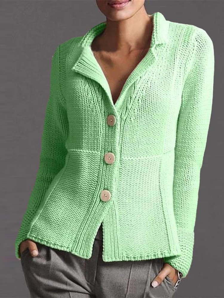 Vintage Solid Lapel Button Sweater Cardigan-ABOXUN