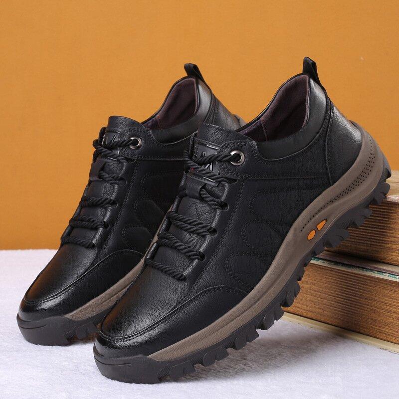 Men's Casual Leather Good Arch Support & Non-slip Outdoor  Breathable Walking Shoes-ABOXUN