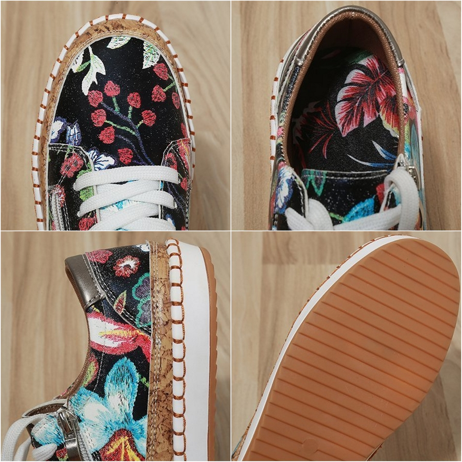 Women's Floral Printed Lace-up Canvas Sneakers-ABOXUN