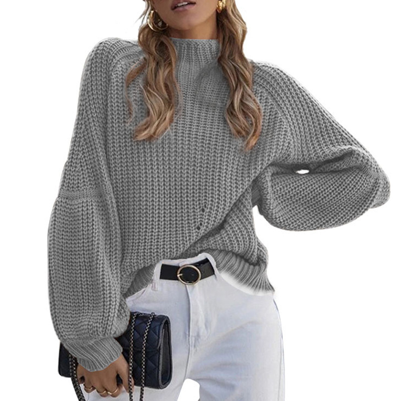 Vintage Loose Turtleneck Pullover Solid Color Sweater-ABOXUN