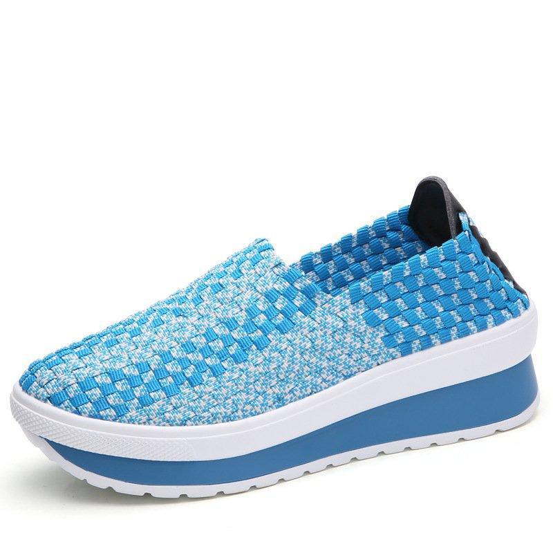 Women Comfy Casual Breathable Elastic Woven Detail Platform Rocker Sole Sneakers-ABOXUN