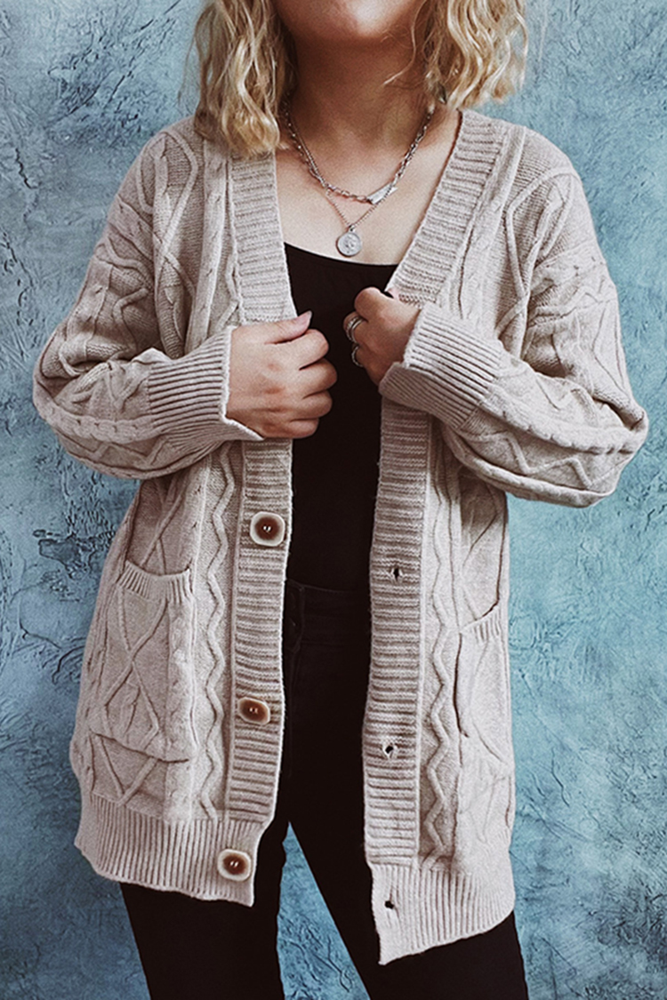 Vintage Long Sleeve Solid Sweater Cardigan-ABOXUN