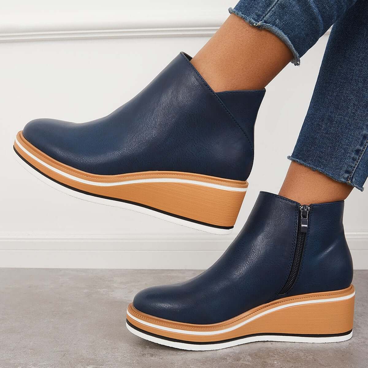 Women Solid Color Wedge Ankle Boots-ABOXUN