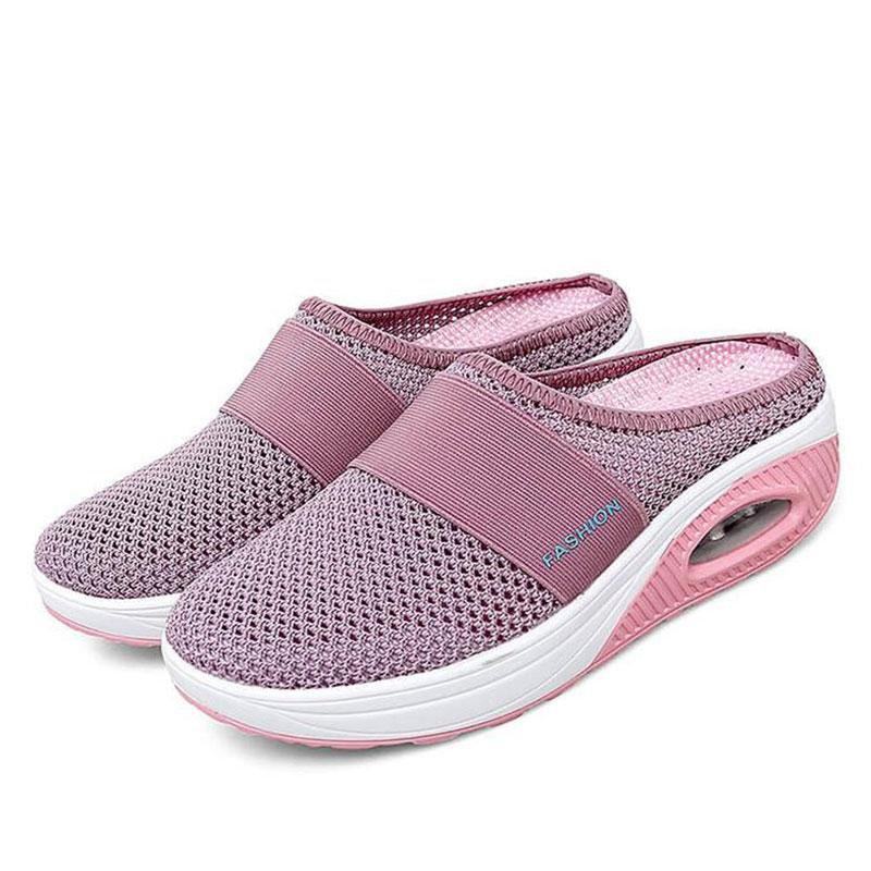 Women Daily Fly Knit Fabric Summer Air Cushion Mule Slippers-ABOXUN