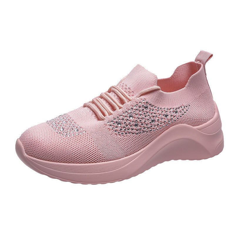 women's rhinestone lace-up sports shoes-ABOXUN
