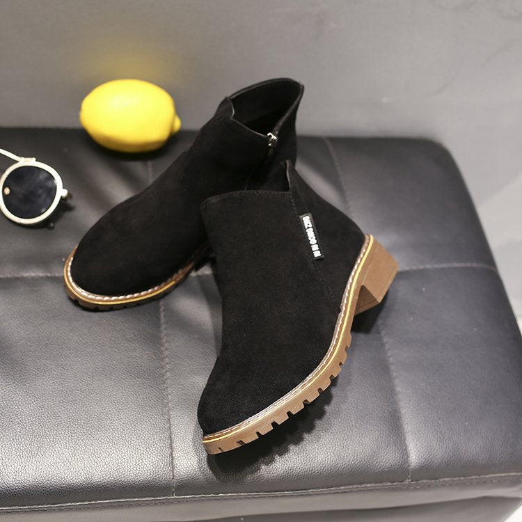 Women's Low Heel Low Side Zip Ankle Boots Martin Boots-ABOXUN