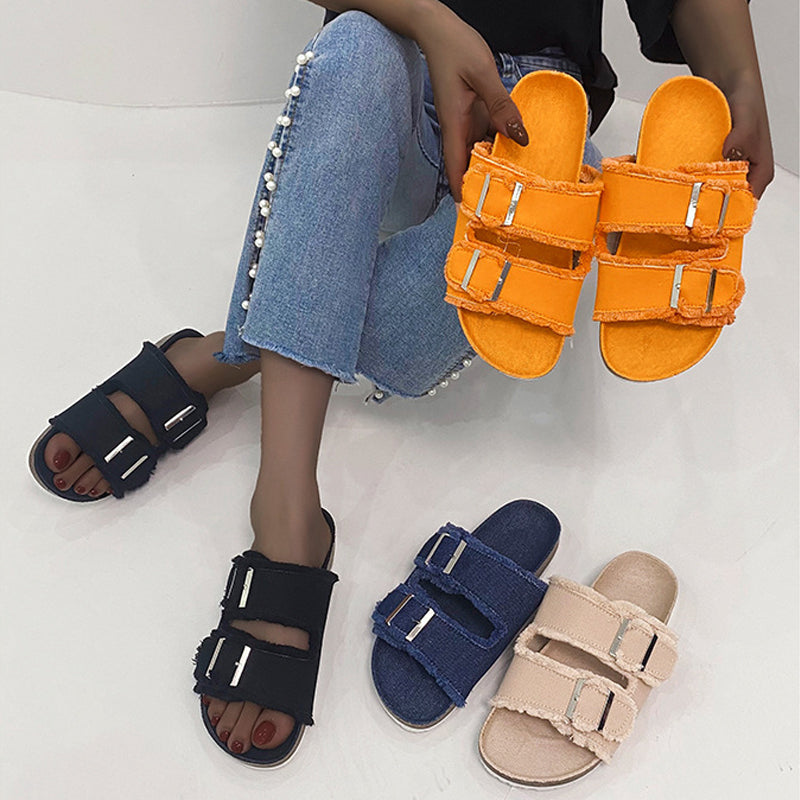 Ladies Denim Buckle Sandals-ABOXUN