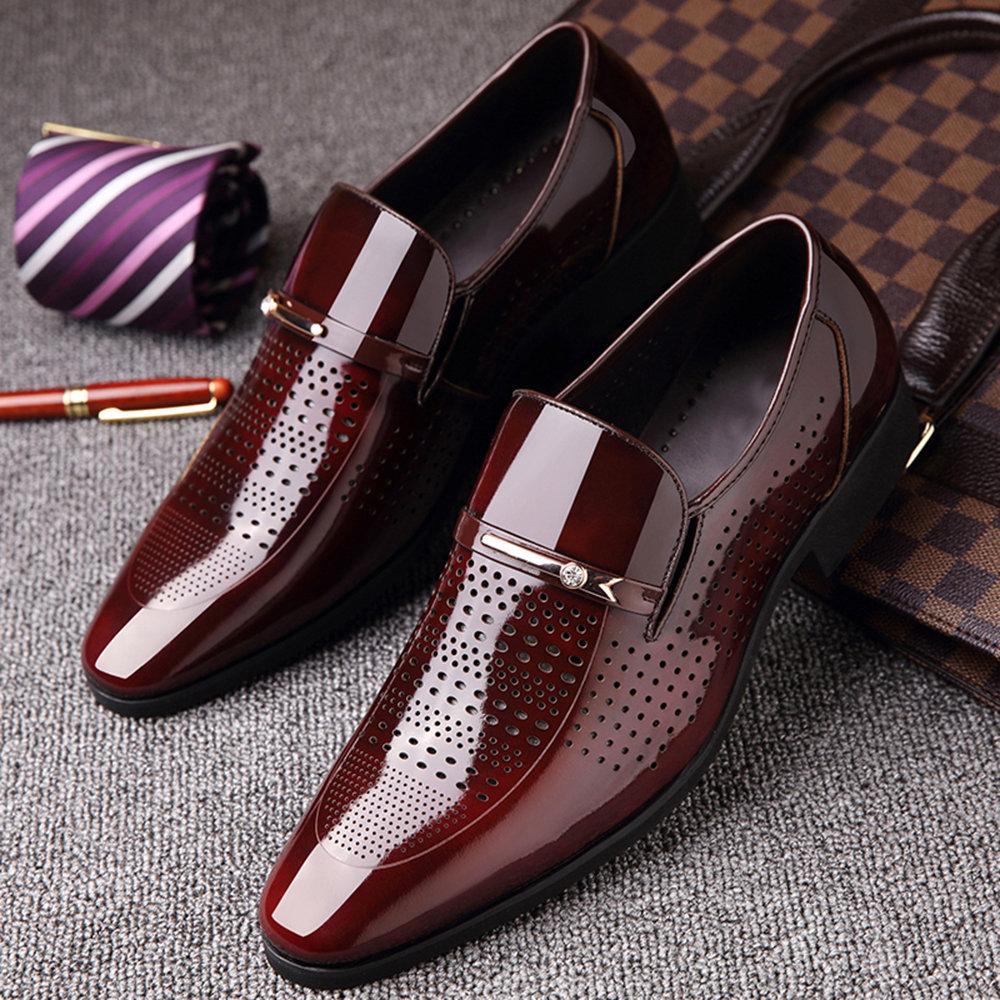 Men Microfiber Leather Hole Breathable Casual Formal Dress Shoes-ABOXUN
