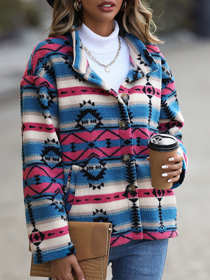 Oversized Single-Breasted Geometric Ornament Jacket-ABOXUN