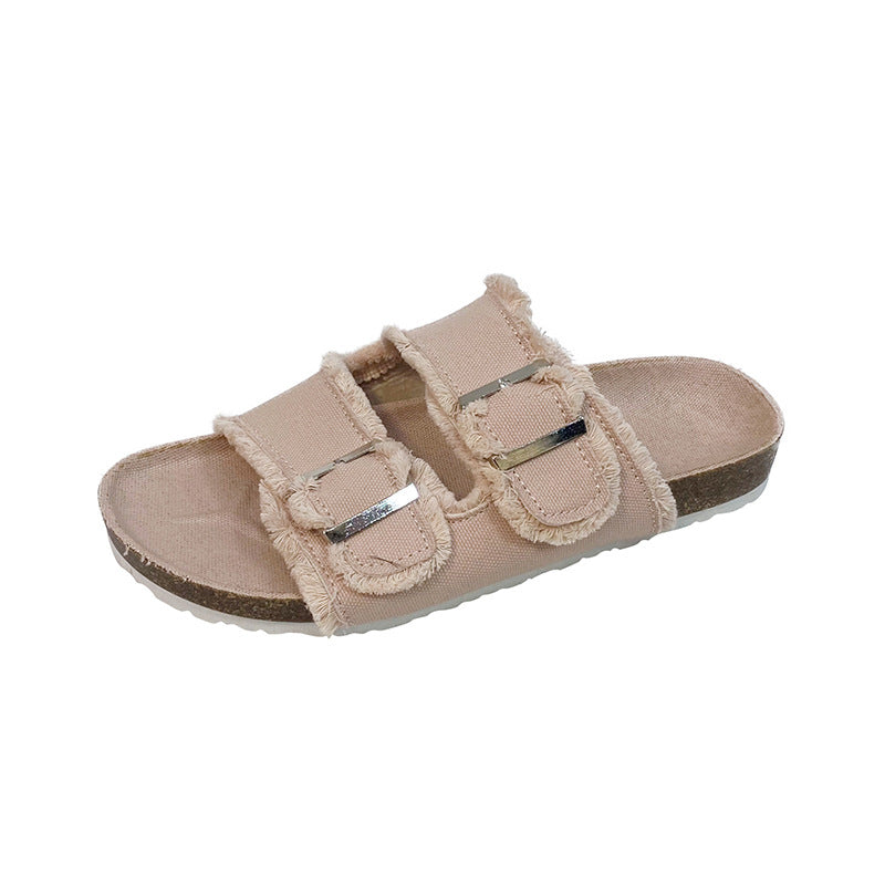 Ladies Denim Buckle Sandals-ABOXUN