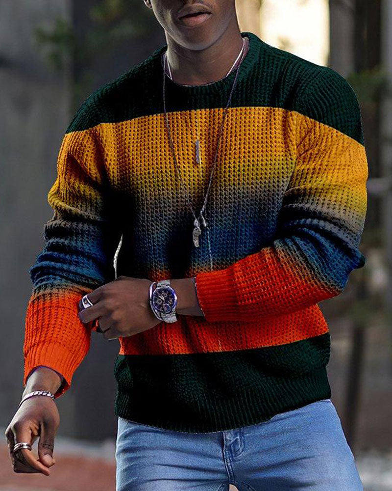 Long Sleeve Gradient Round Neck Men's T-shirt-ABOXUN