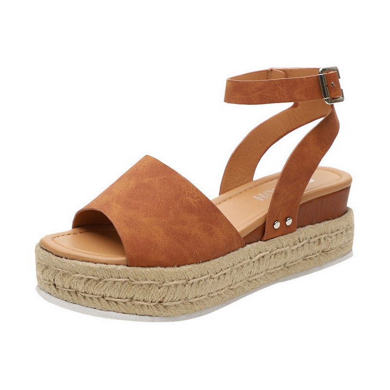 Women's Linen Wedge Platform Fish Mouth Sandals-ABOXUN