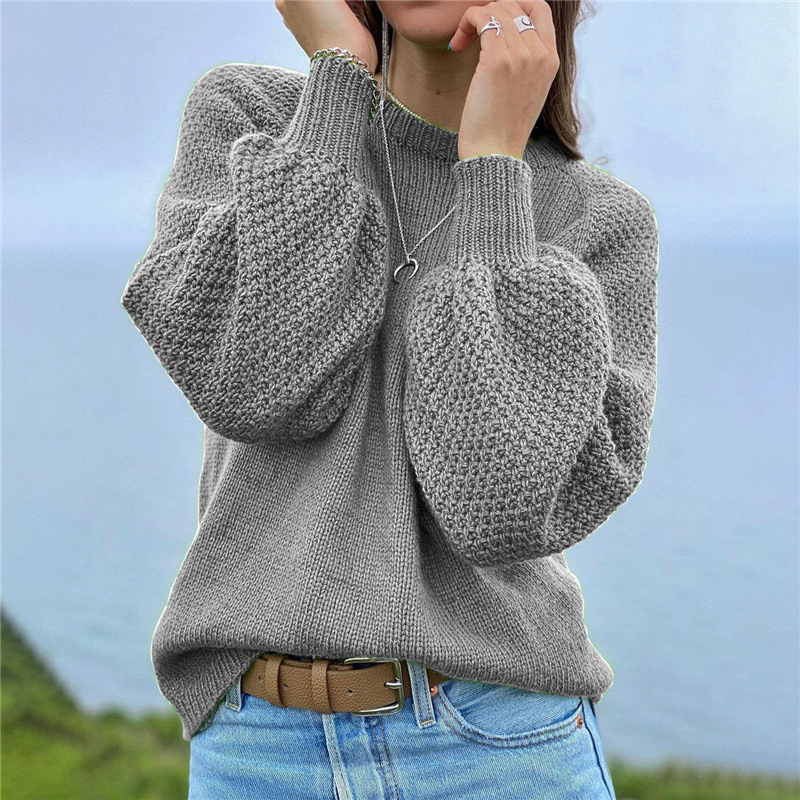 Retro Pullover Solid Color Versatile Sweater-ABOXUN
