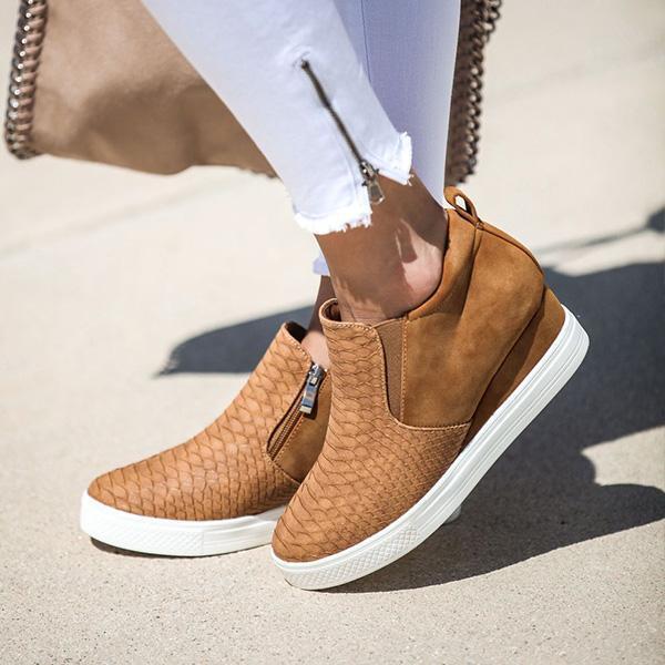 Women's Brown Boots Wedge Daily Comfy Sneakers-ABOXUN
