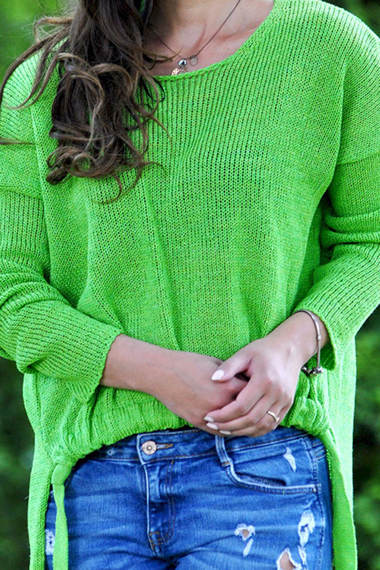 Loose Solid Color Long Sleeve Sweater-ABOXUN