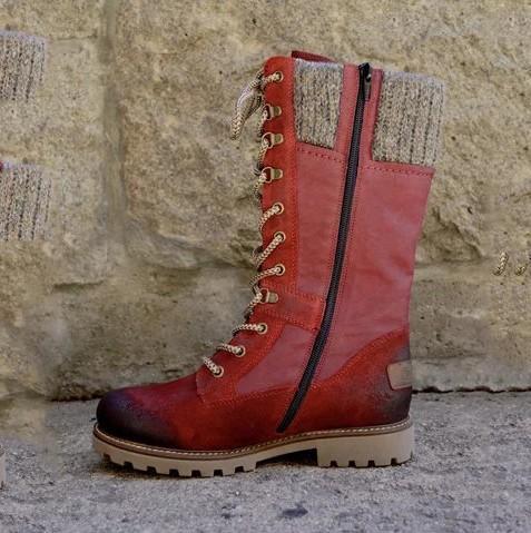 Grishay Fashion Woolen Yarn Solid Lace Up Side Zipper Flat Heel Mid Calf Boots Martin Boots For Women-ABOXUN