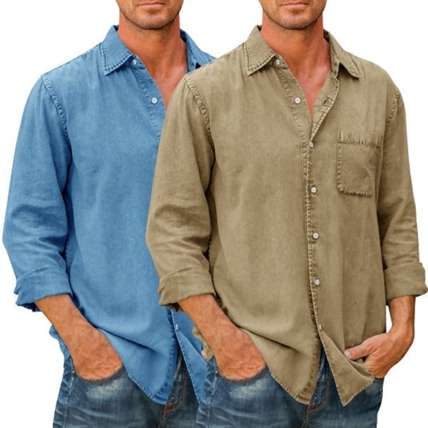 Last day 40% off🔥 Mens Denim Long Sleeve Button Down Shirt-ABOXUN