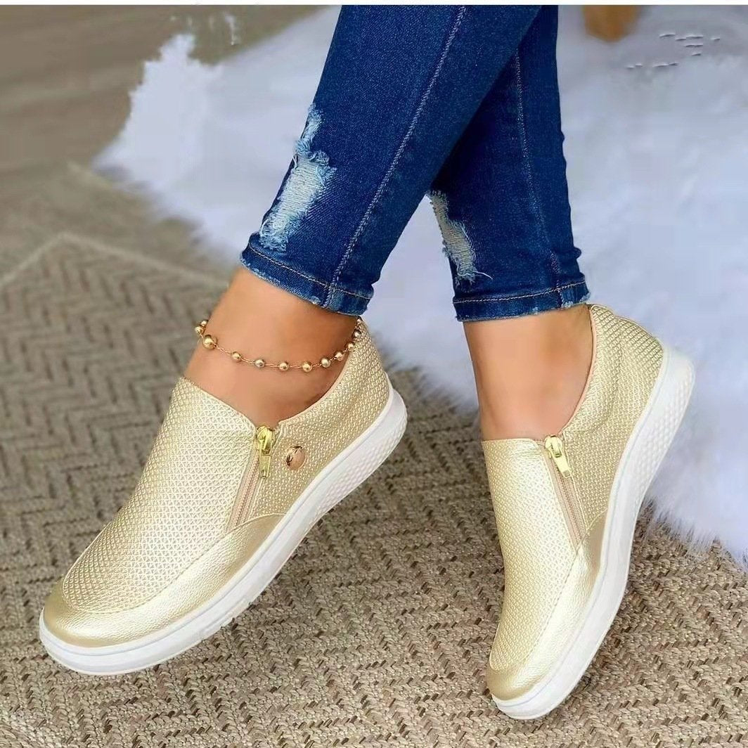 Simple Fashion Zipper Flat Shoes-ABOXUN
