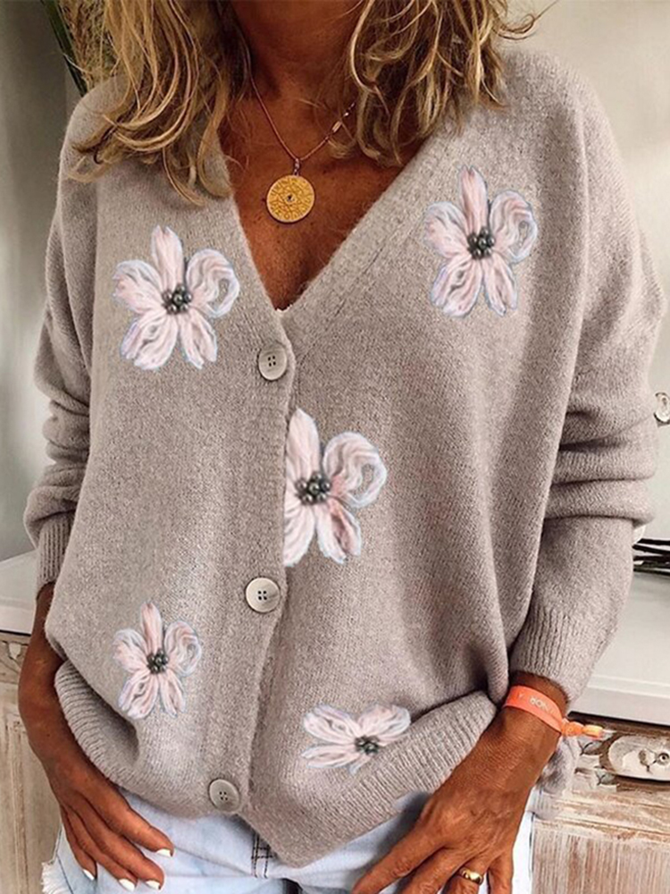 Vintage Embroidered Floral Button Cardigan-ABOXUN