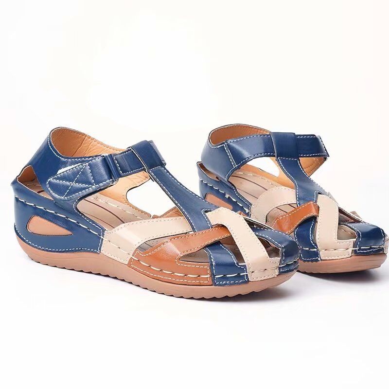 Women Color Block Comfy Wearable Hook Loop Casual Wedges Sandals-ABOXUN