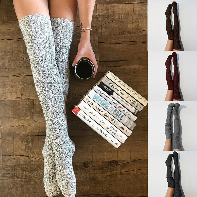 Solid Color Long Tube Knitted Over The Knee Socks-ABOXUN
